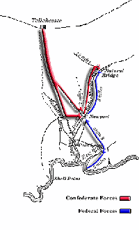 Map of troop movements leading to the Battle of Natural Bridge