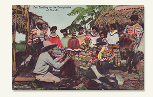 Seminoles with a fur trader in the Everglades, 1939