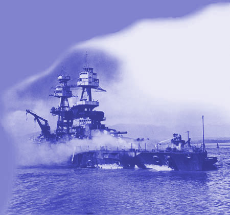Battleship burning, Pearl Harbor