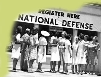 Volunteer registration at the Civic Exhibition Center in St. Petersburg, 1942