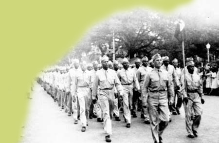 African-American troops marching in Governor Millard Caldwell's inauguration parade, 1945