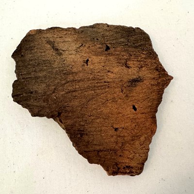 Chattahoochee Brushed pottery sherd, Creek/Seminole, ca. 1800s