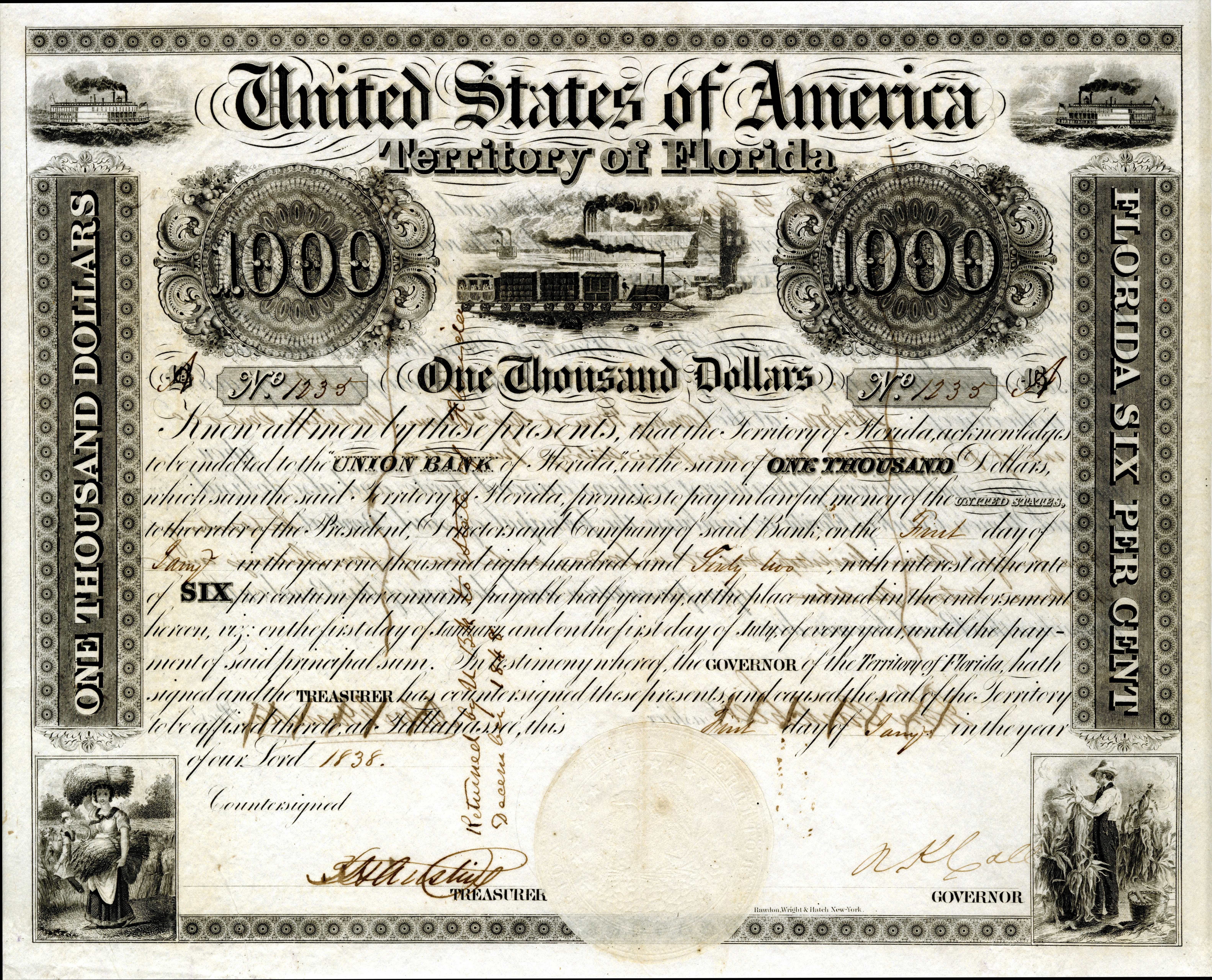 Territory of Florida Bond, 1838