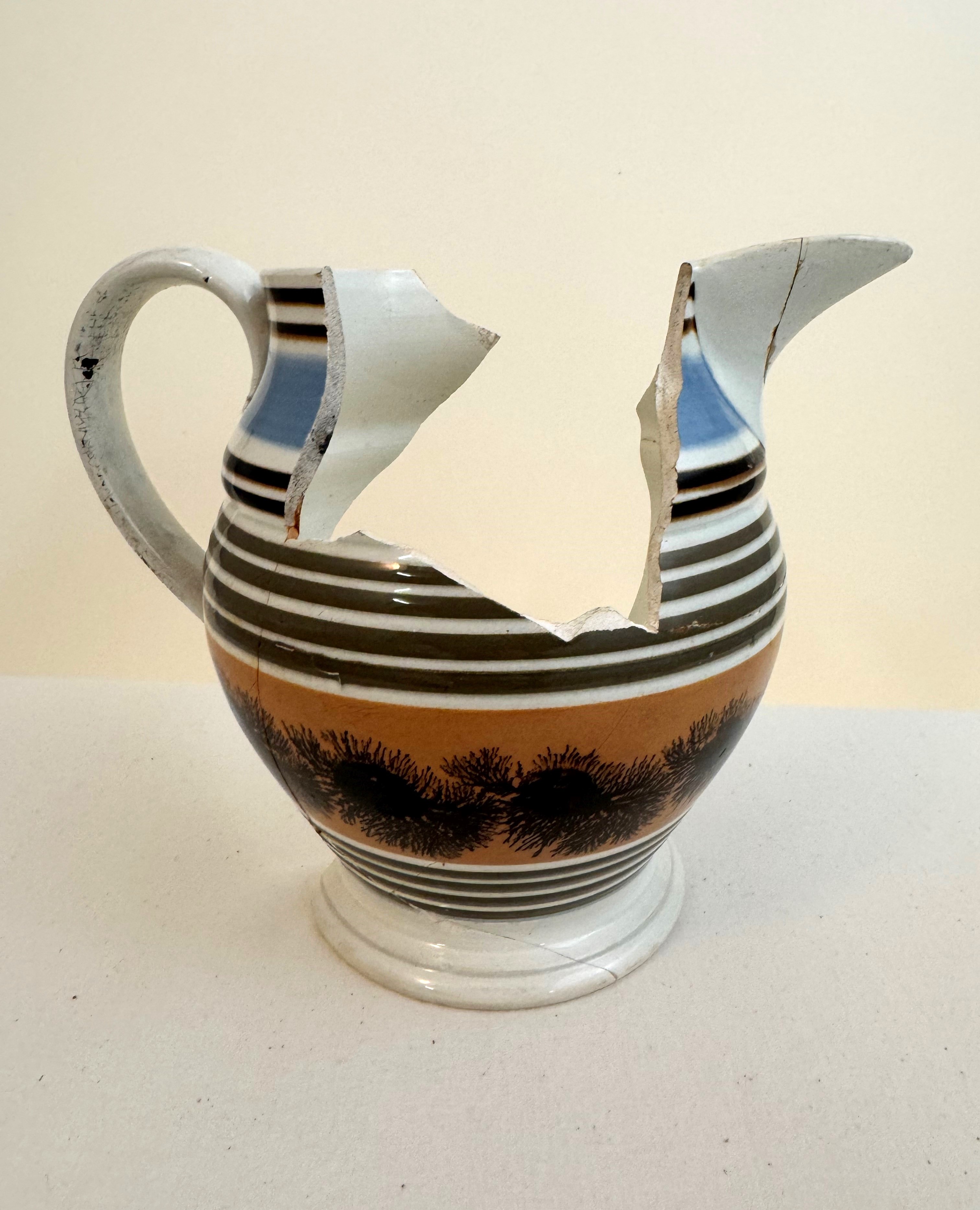 Mocha annular ware pitcher, ca. early 1800s