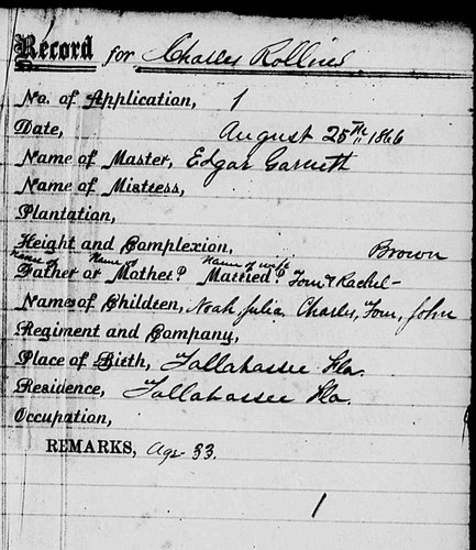 Copy of Rollins’s entry into the Tallahassee Branch of the Freedman’s Bank book, 1866 Courtesy of the State Archives of Florida
