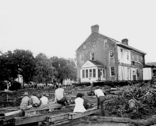 Many people worried if moving The Columns from one location to another would be successful, summer 1971. Courtesy of the State Archives of Florida.