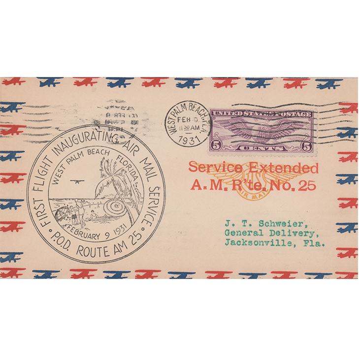Extension of air mail service to West Palm Beach