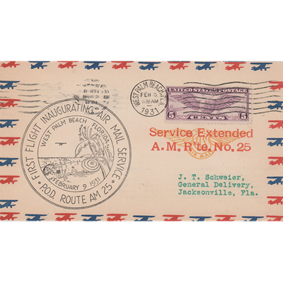 Extension of air mail service to West Palm Beach